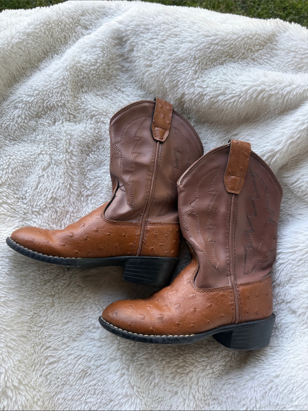 Old West Ostrich Style Brown Kids Western Cowboy Boots